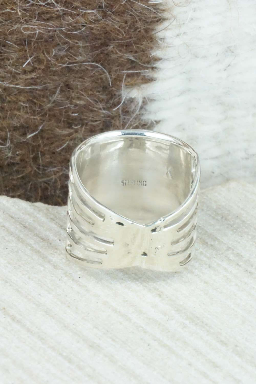 White Buffalo & Sterling Silver Inlay Ring - Claresse Kylestewa - Size 7