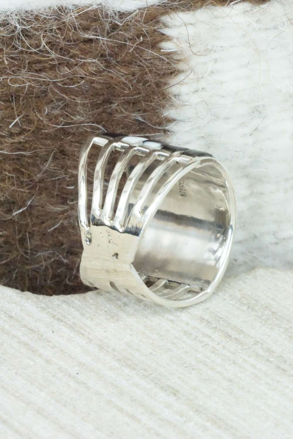White Buffalo & Sterling Silver Inlay Ring - Claresse Kylestewa - Size 7