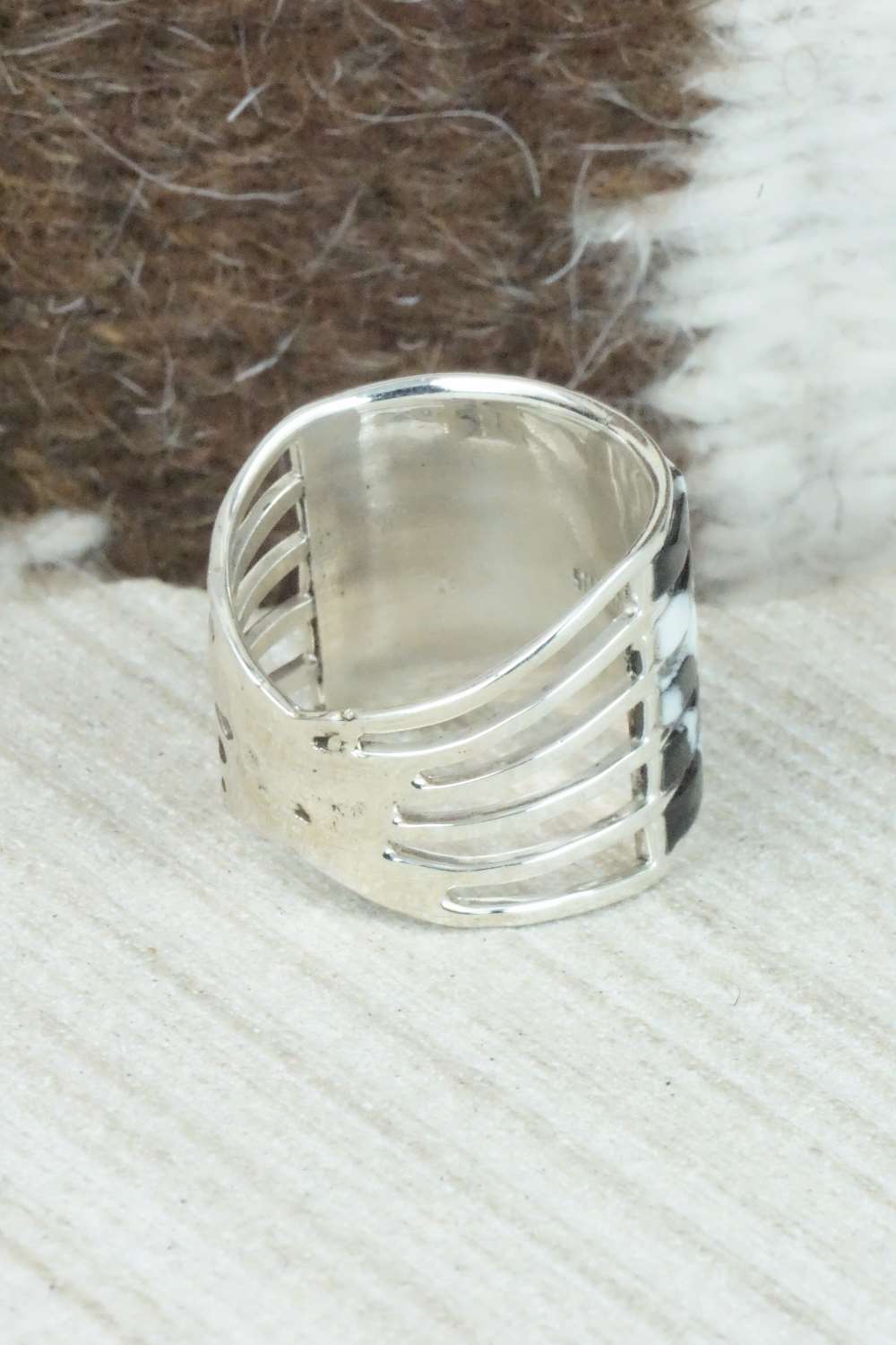 White Buffalo & Sterling Silver Inlay Ring - Claresse Kylestewa - Size 7