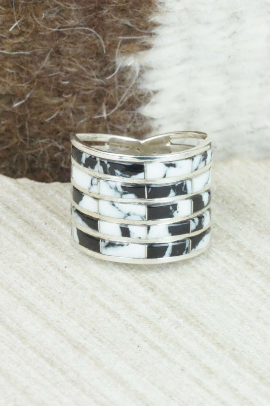 White Buffalo & Sterling Silver Inlay Ring - Claresse Kylestewa - Size 7.5