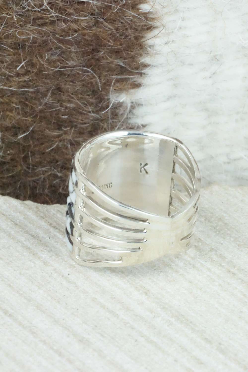 White Buffalo & Sterling Silver Inlay Ring - Claresse Kylestewa - Size 7.5