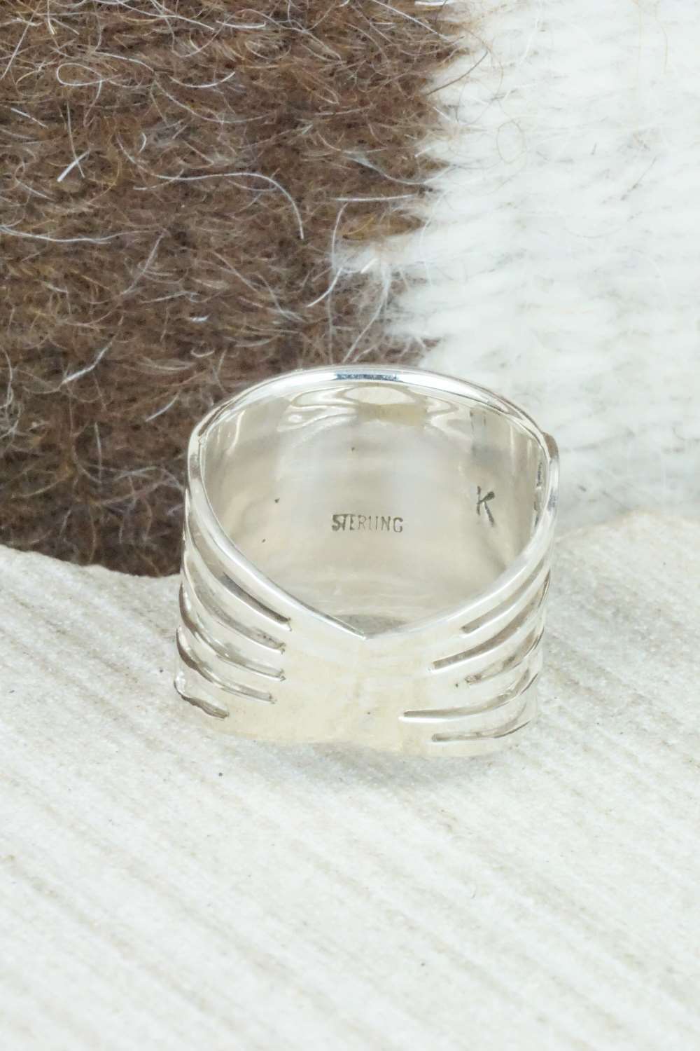 White Buffalo & Sterling Silver Inlay Ring - Claresse Kylestewa - Size 7.5