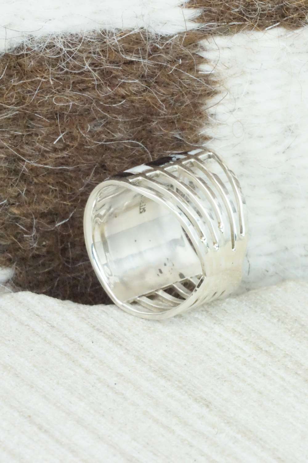 White Buffalo & Sterling Silver Inlay Ring - Claresse Kylestewa - Size 7.5