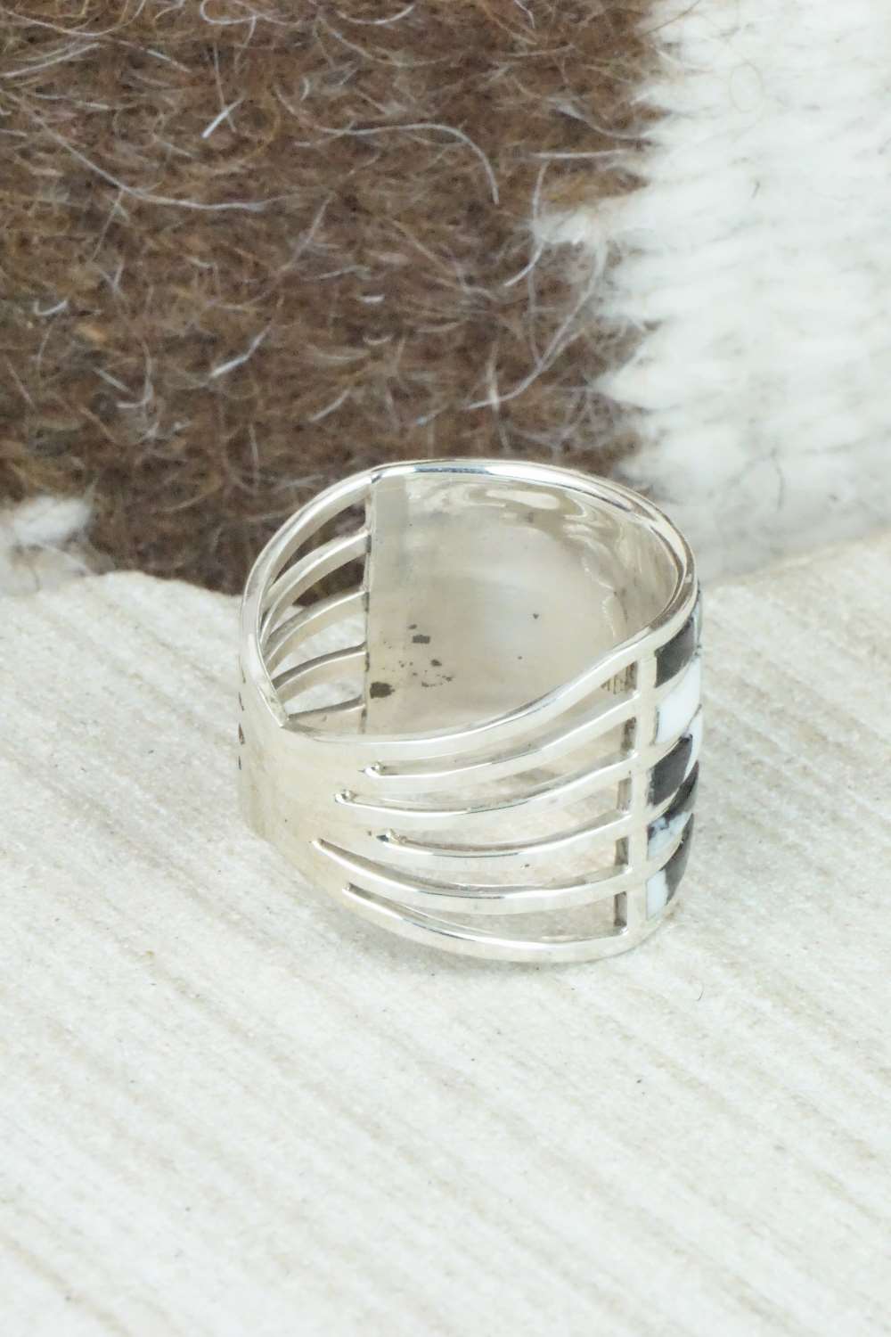 White Buffalo & Sterling Silver Inlay Ring - Claresse Kylestewa - Size 7.5