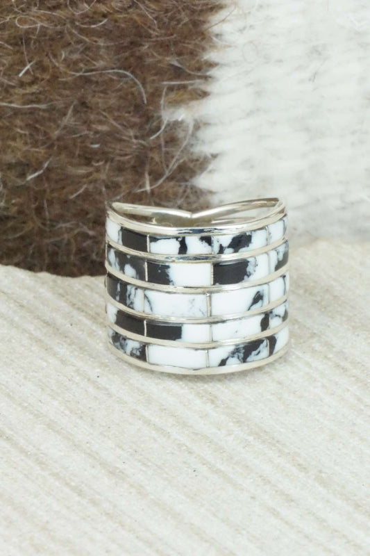 White Buffalo & Sterling Silver Inlay Ring - Claresse Kylestewa - Size 7