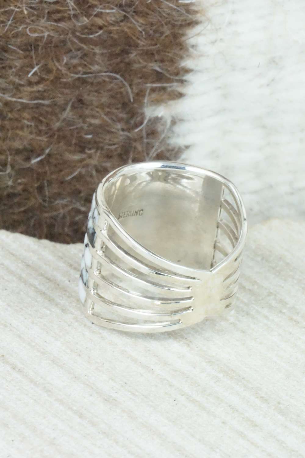 White Buffalo & Sterling Silver Inlay Ring - Claresse Kylestewa - Size 7