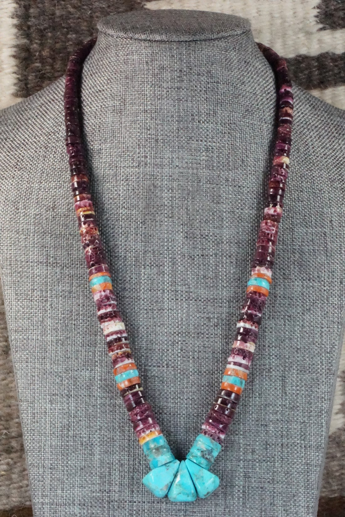 Turquoise & Spiny Oyster Bead Necklace - Joe Garcia