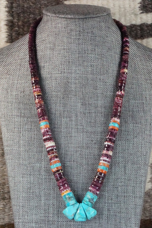 Turquoise & Spiny Oyster Bead Necklace - Joe Garcia