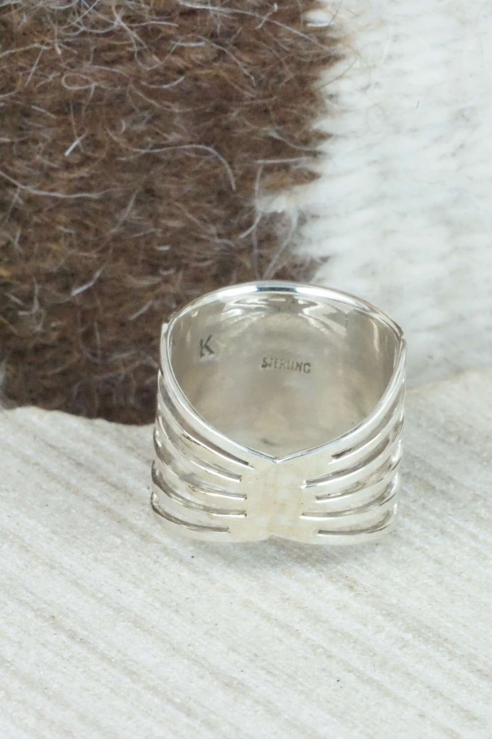 White Buffalo & Sterling Silver Inlay Ring - Claresse Kylestewa - Size 7