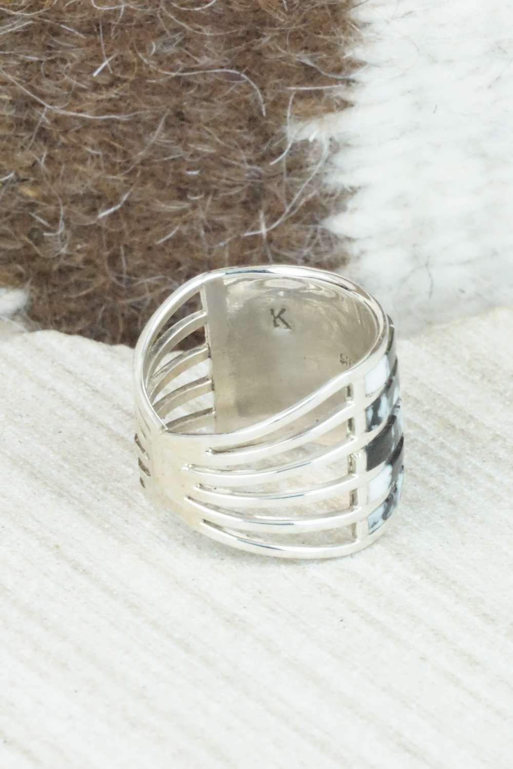White Buffalo & Sterling Silver Inlay Ring - Claresse Kylestewa - Size 7