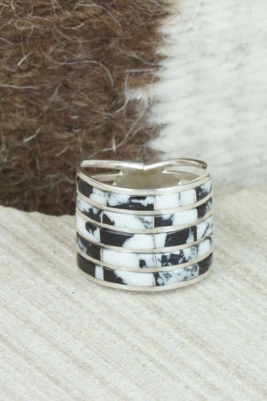 White Buffalo & Sterling Silver Inlay Ring - Claresse Kylestewa - Size 7