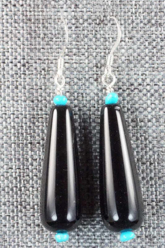 Onyx & Turquoise Sterling Silver Earrings - Navajo