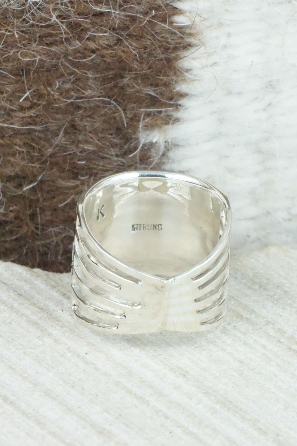 White Buffalo & Sterling Silver Inlay Ring - Claresse Kylestewa - Size 7