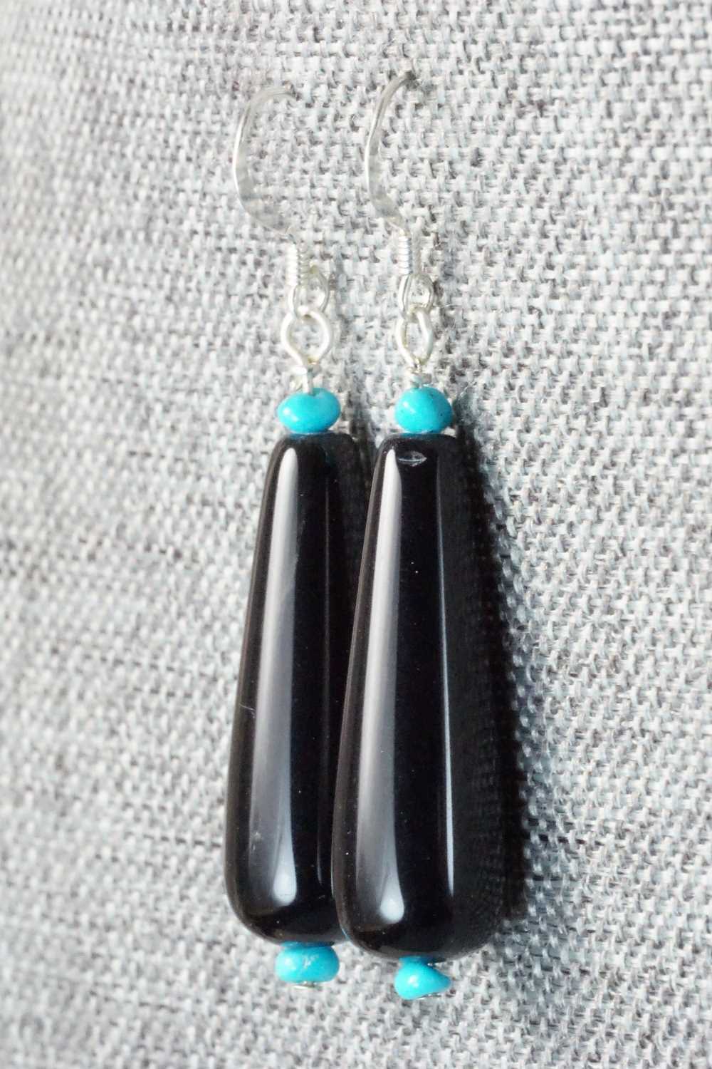 Onyx & Turquoise Sterling Silver Earrings - Navajo