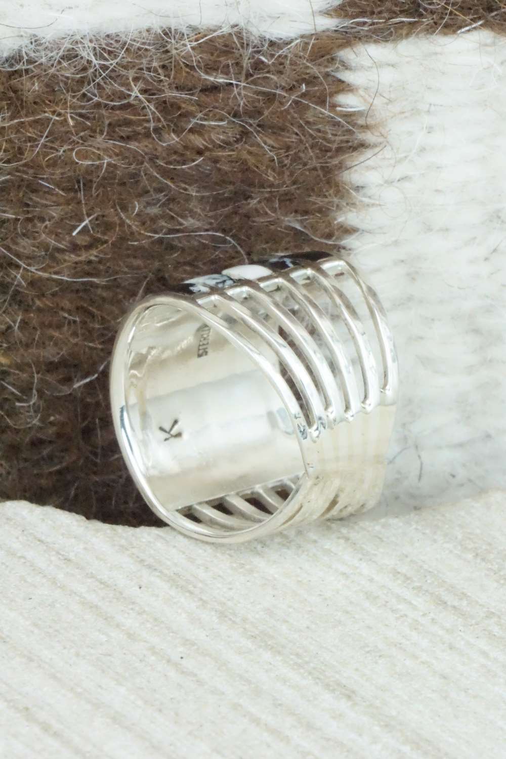 White Buffalo & Sterling Silver Inlay Ring - Claresse Kylestewa - Size 7