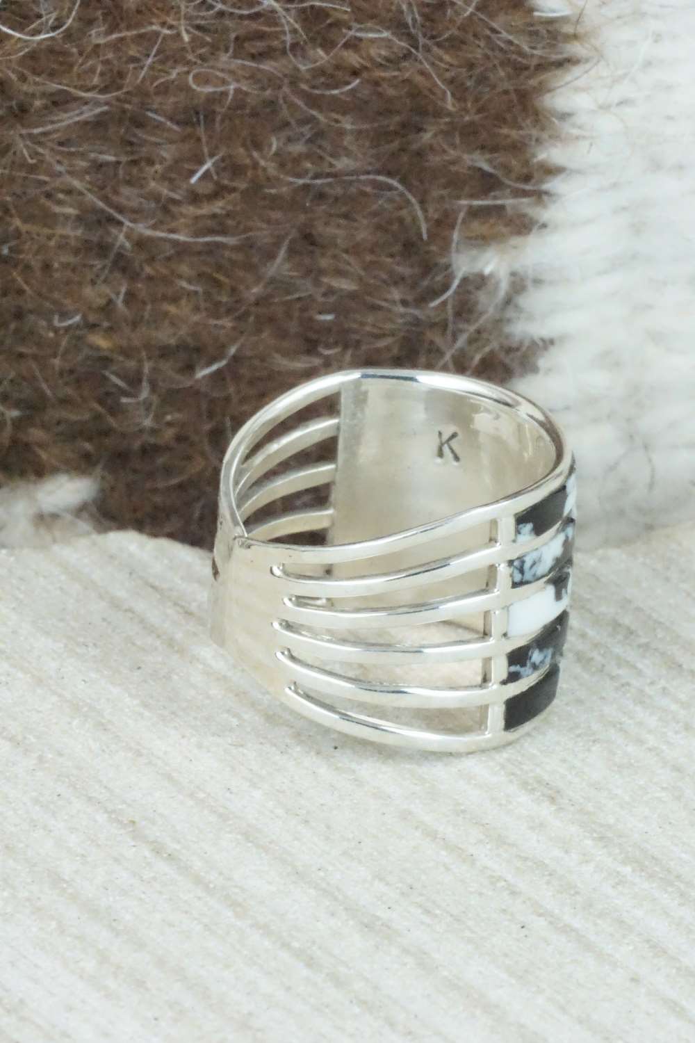 White Buffalo & Sterling Silver Inlay Ring - Claresse Kylestewa - Size 7