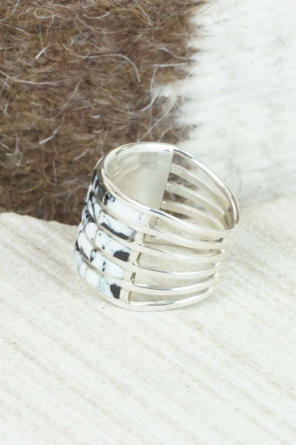 White Buffalo & Sterling Silver Inlay Ring - Claresse Kylestewa - Size 6.5