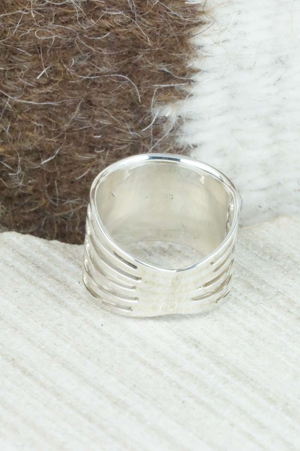 White Buffalo & Sterling Silver Inlay Ring - Claresse Kylestewa - Size 6.5