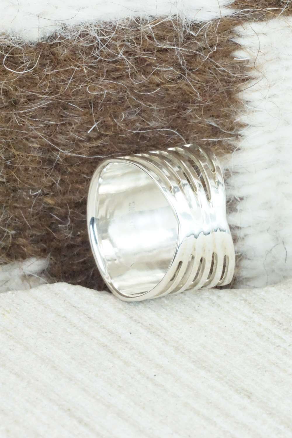 White Buffalo & Sterling Silver Inlay Ring - Claresse Kylestewa - Size 6.5