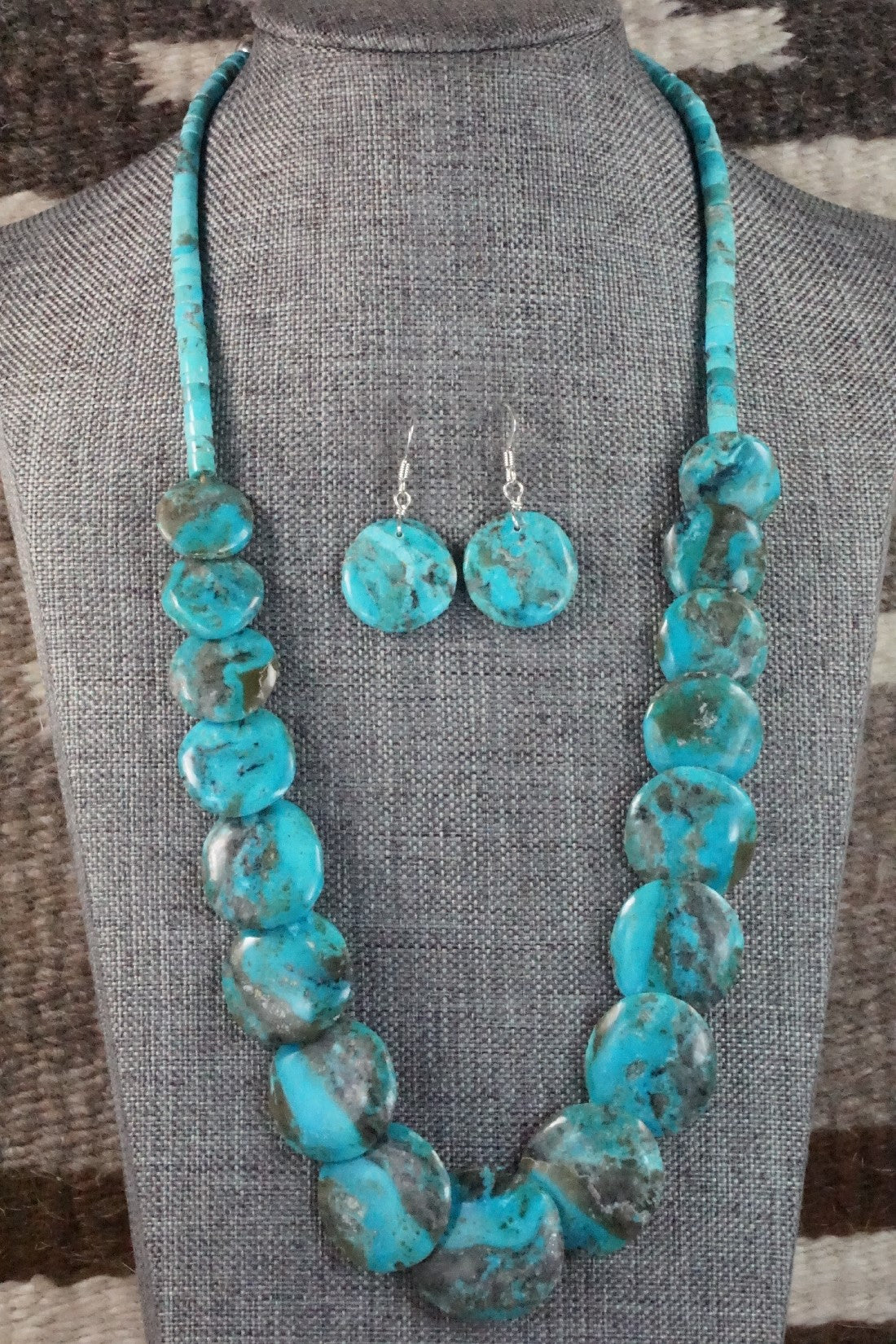 Turquoise & Sterling Silver Necklace and Earrings Set - Joe Garcia