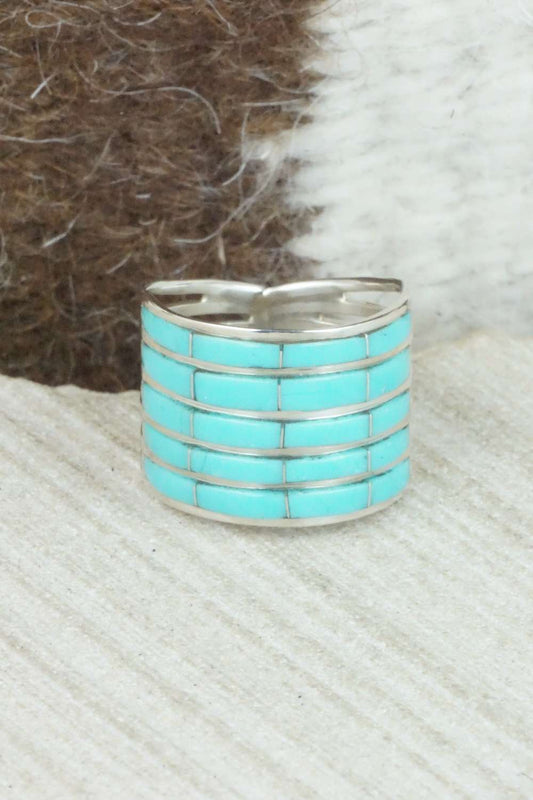 Turquoise & Sterling Silver Inlay Ring - Claresse Kylestewa - Size 7