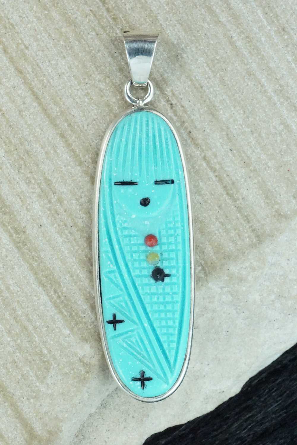 Turquoise & Sterling Silver Pendant - Stuart Quandelacy