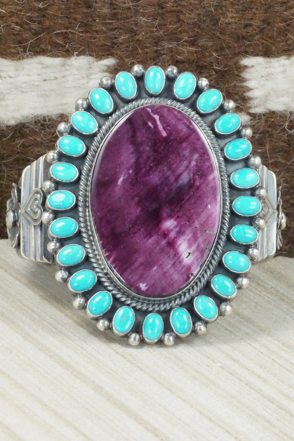 Spiny Oyster, Turquoise & Sterling Silver Bracelet - Hemerson Brown