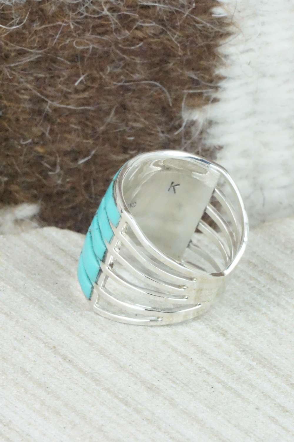 Turquoise & Sterling Silver Inlay Ring - Claresse Kylestewa - Size 7.25