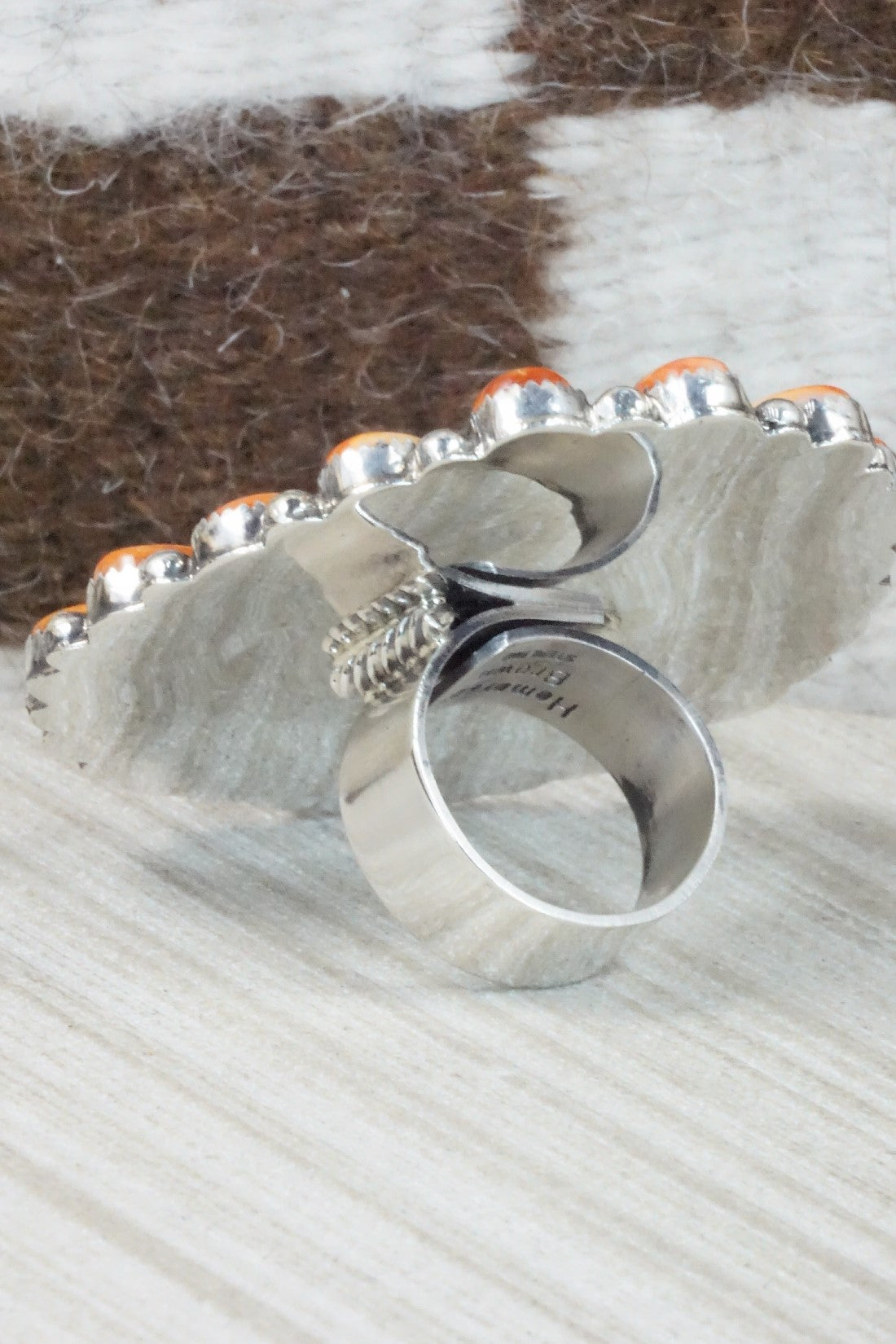Turquoise, Spiny Oyster & Sterling Silver Ring - Hemerson Brown - Size 8 (Adj.)