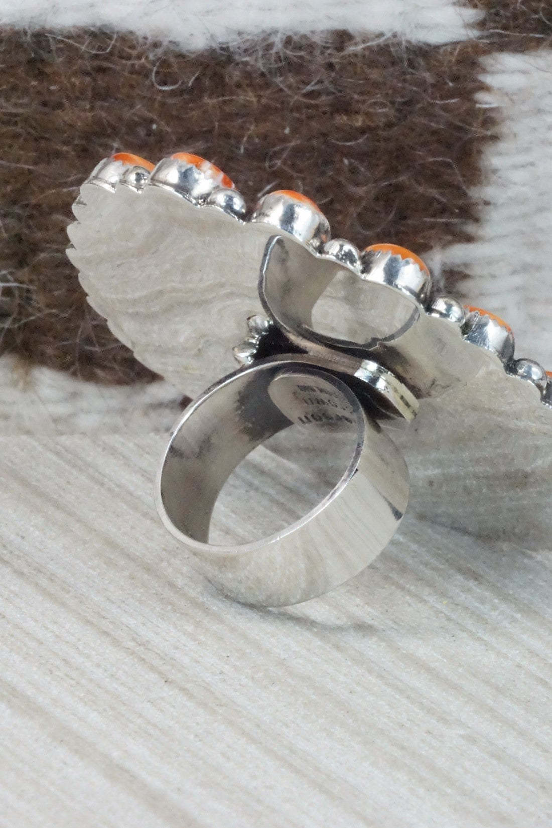 Turquoise, Spiny Oyster & Sterling Silver Ring - Hemerson Brown - Size 8 (Adj.)