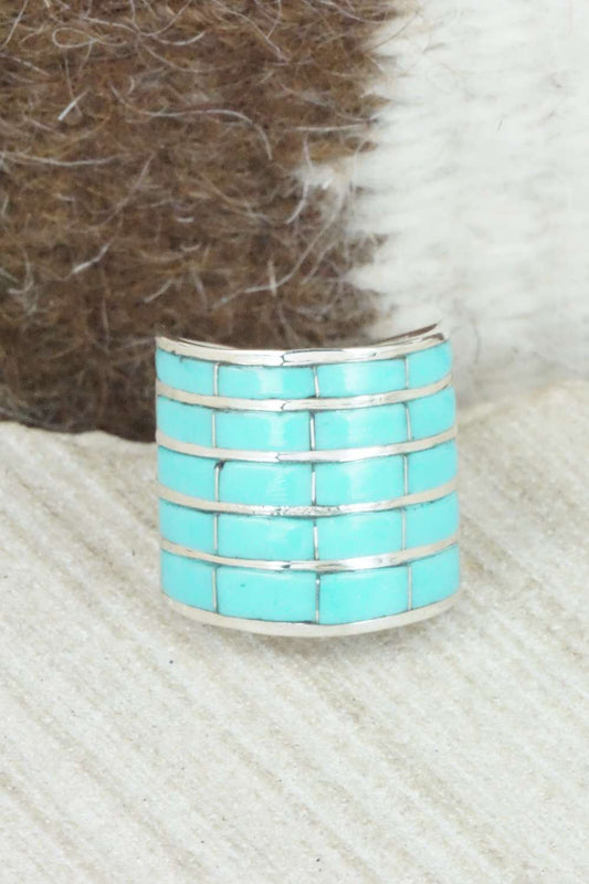 Turquoise & Sterling Silver Inlay Ring - Claresse Kylestewa - Size 6.5
