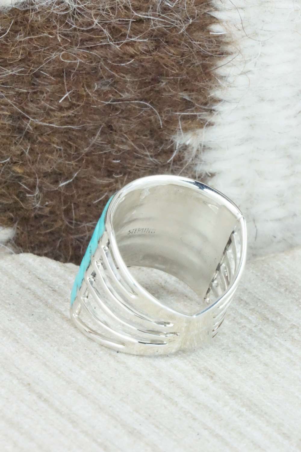 Turquoise & Sterling Silver Inlay Ring - Claresse Kylestewa - Size 6.5