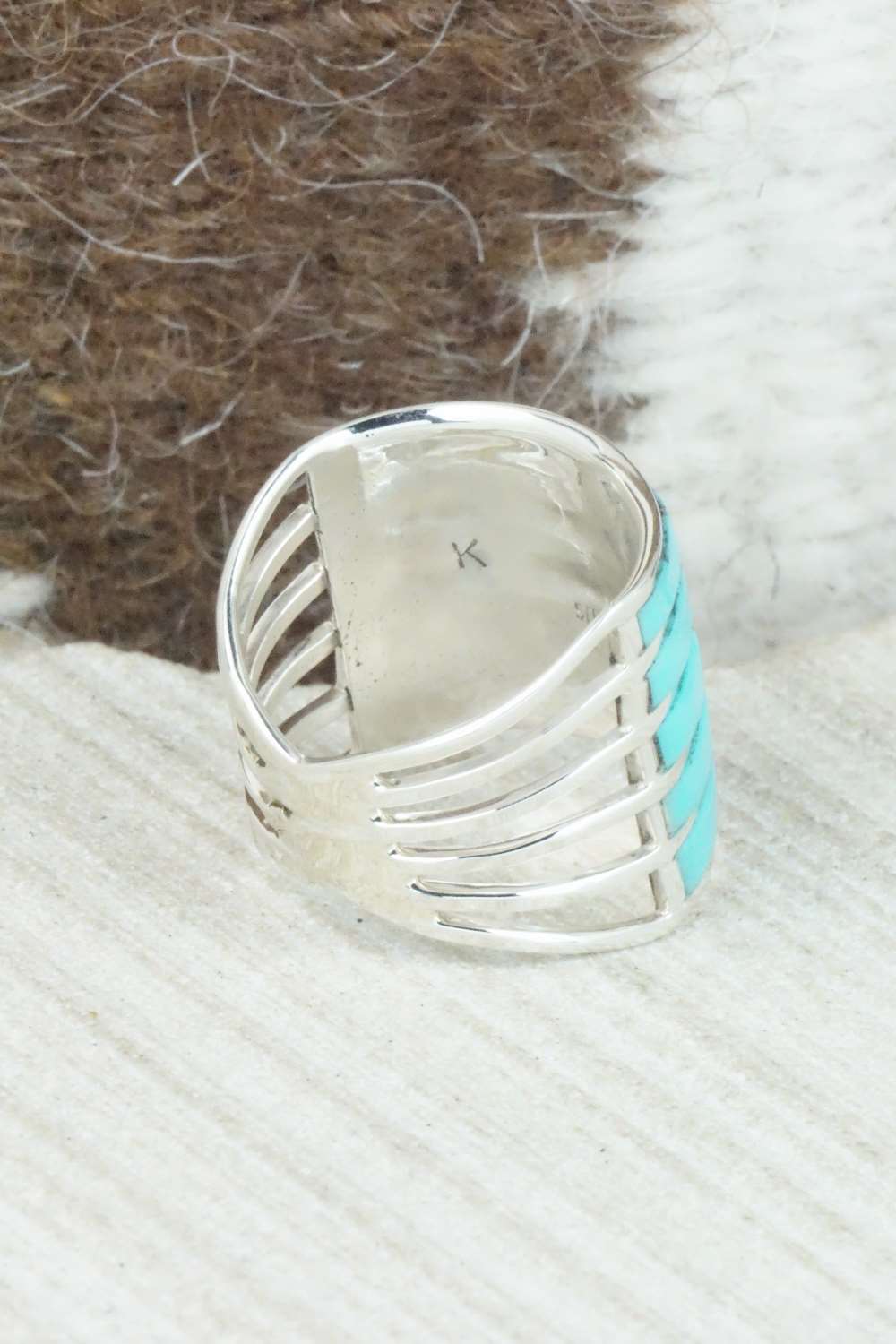 Turquoise & Sterling Silver Inlay Ring - Claresse Kylestewa - Size 6.5
