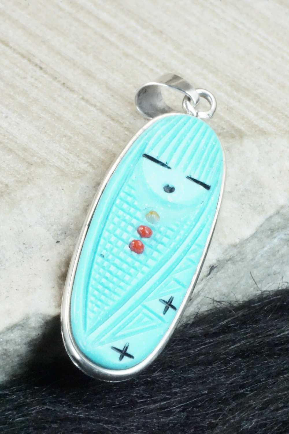 Turquoise & Sterling Silver Pendant - Stuart Quandelacy
