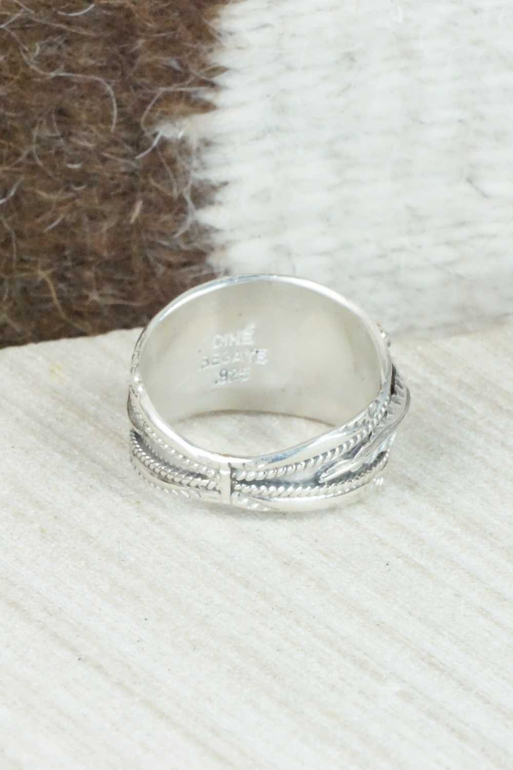Turquoise, Coral and Sterling Silver Ring - Betty Begaye - Size 10