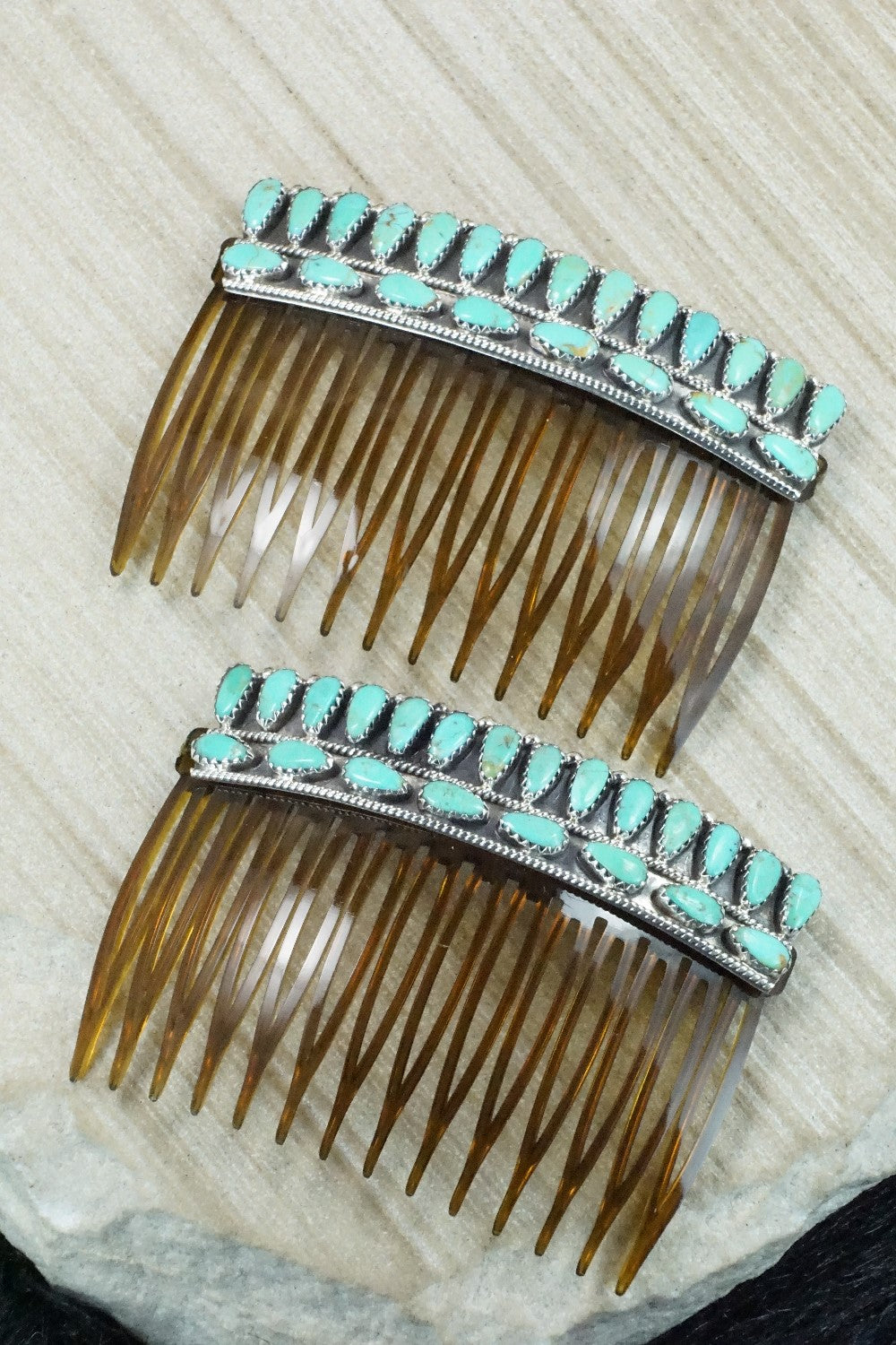 Turquoise & Sterling Silver Hair Combs - Zeita Begay
