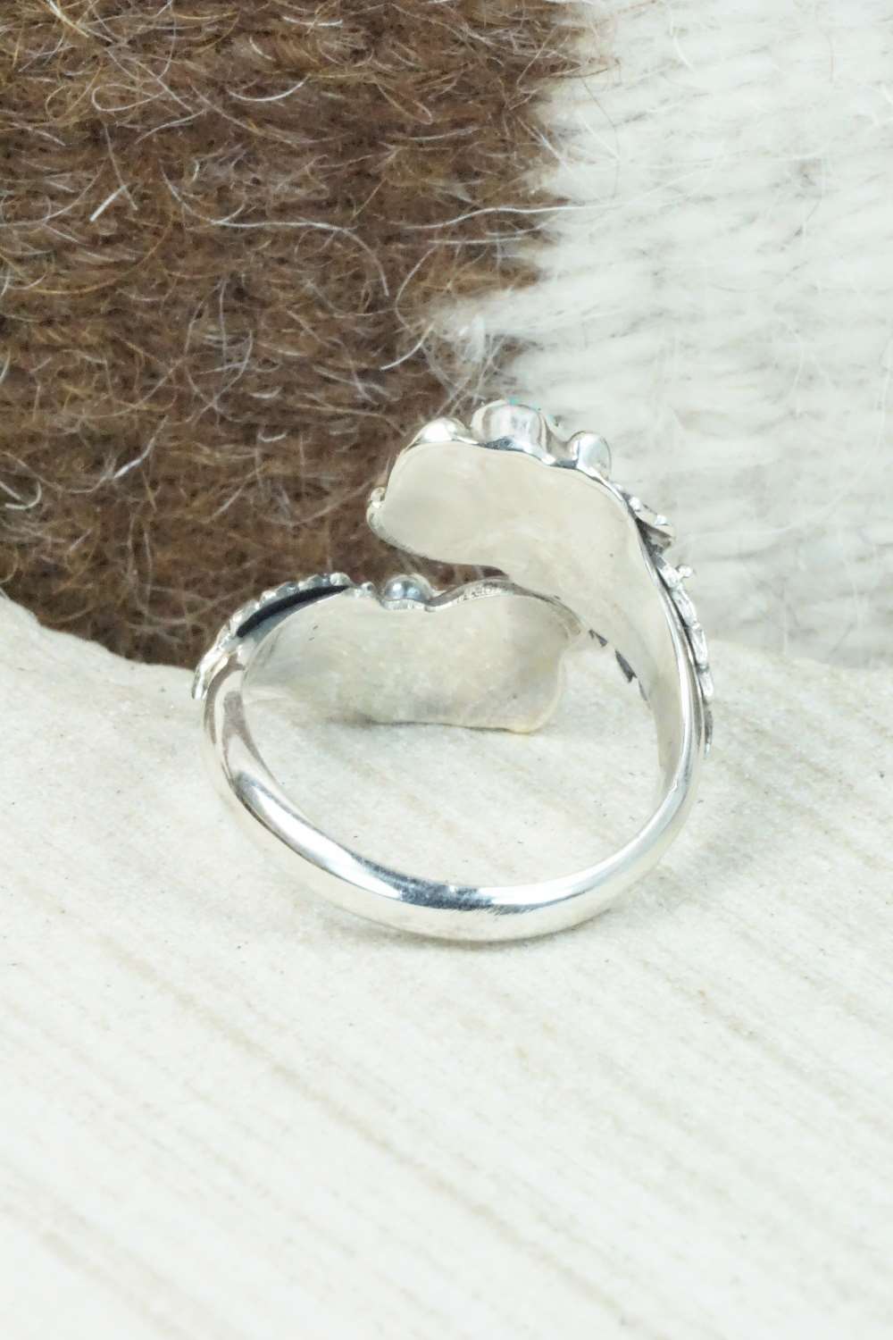 Turquoise, Coral & Sterling Silver Ring - Etta Belin - Size 8