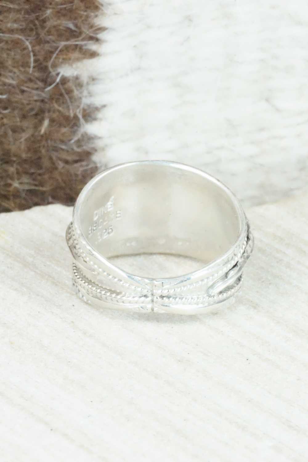Turquoise, Coral and Sterling Silver Ring - Betty Begaye - Size 9.5