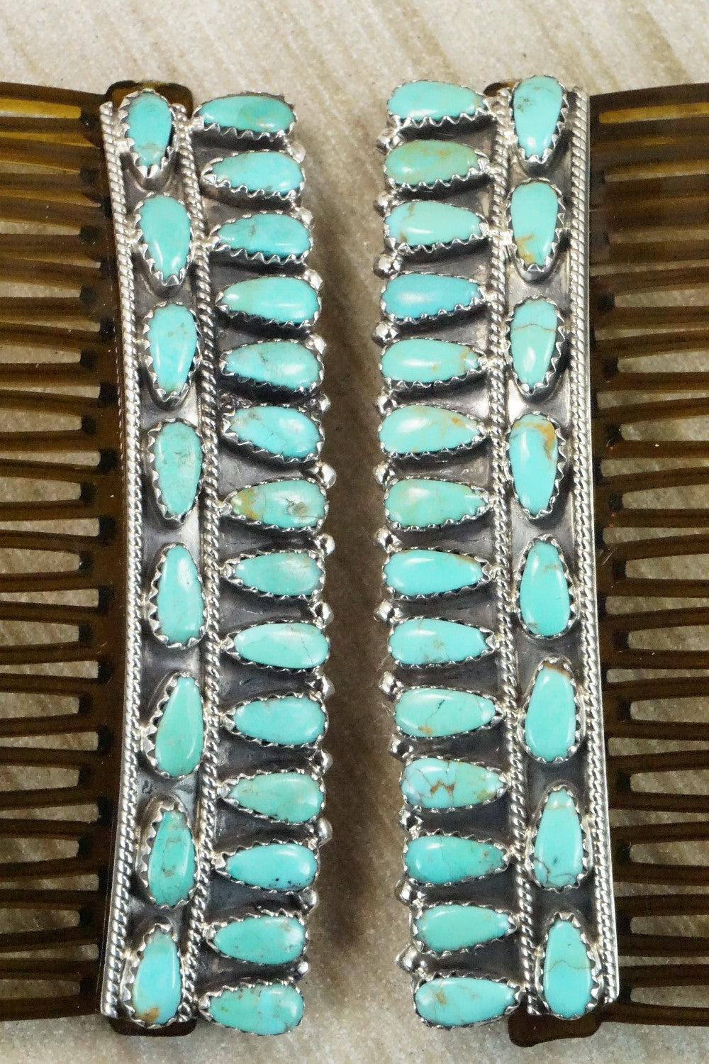 Turquoise & Sterling Silver Hair Combs - Zeita Begay
