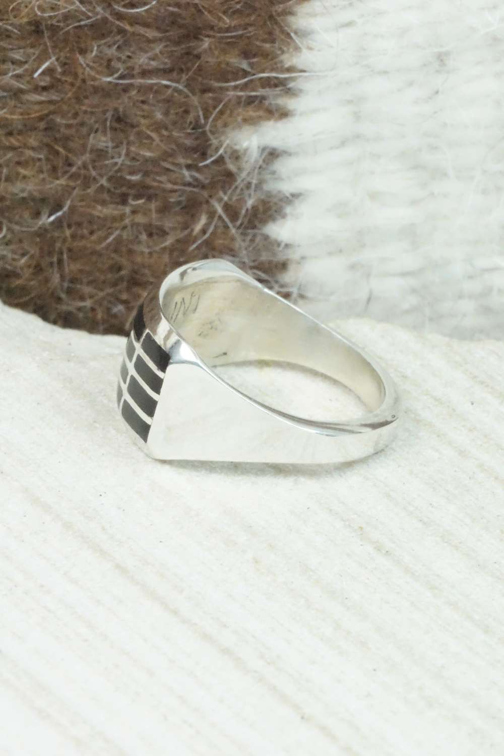 Onyx and Sterling Silver Inlay Ring - Kenneth Natewa - Size 7.75