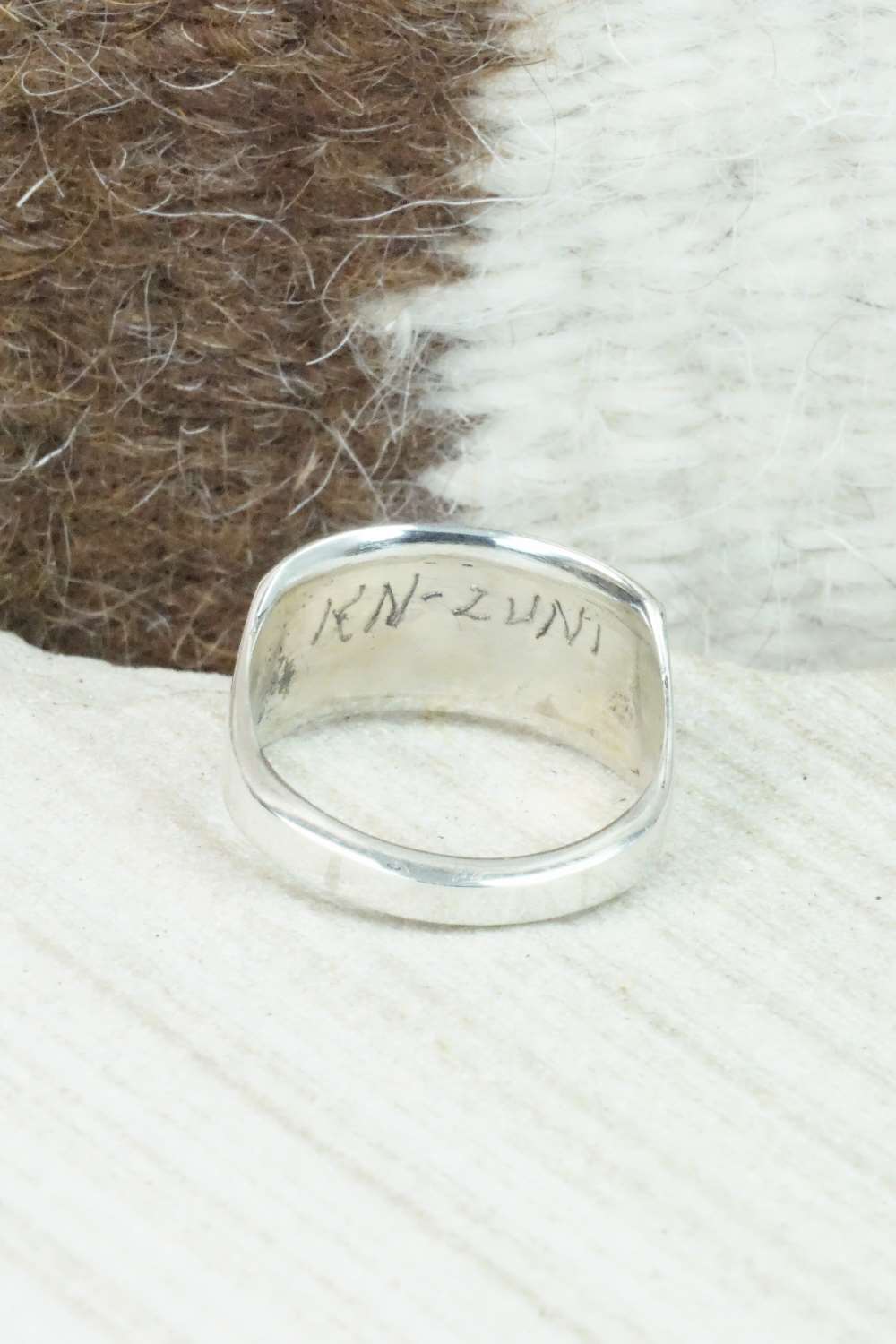 Onyx and Sterling Silver Inlay Ring - Kenneth Natewa - Size 7.75