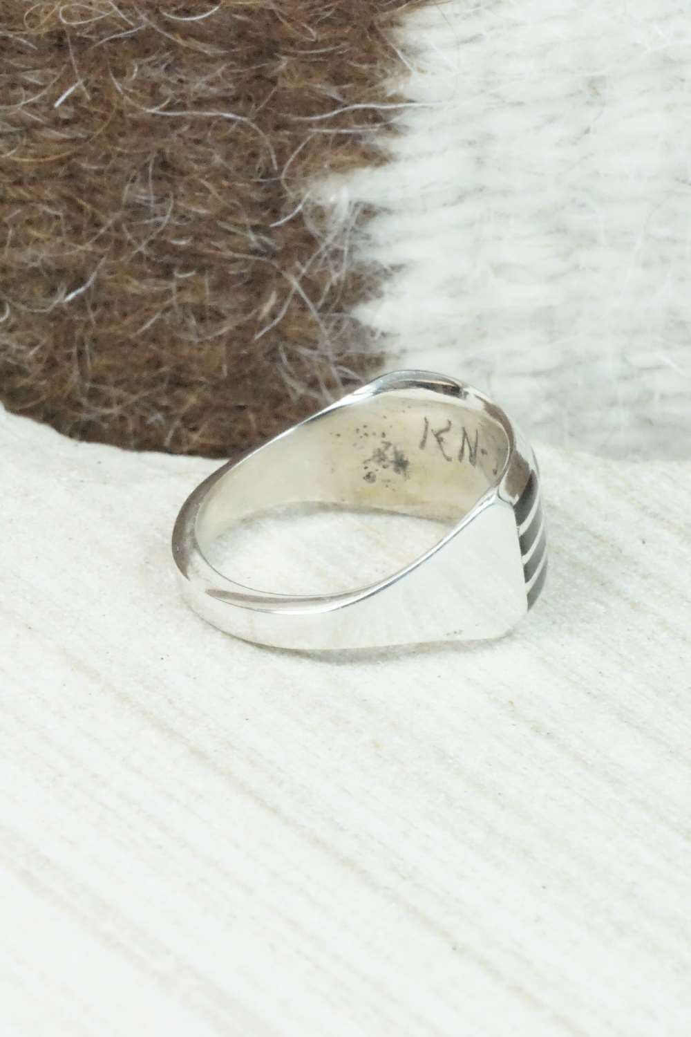 Onyx and Sterling Silver Inlay Ring - Kenneth Natewa - Size 7.75