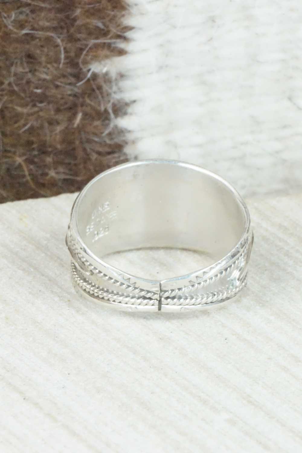 Turquoise, Coral and Sterling Silver Ring - Betty Begaye - Size 12.25