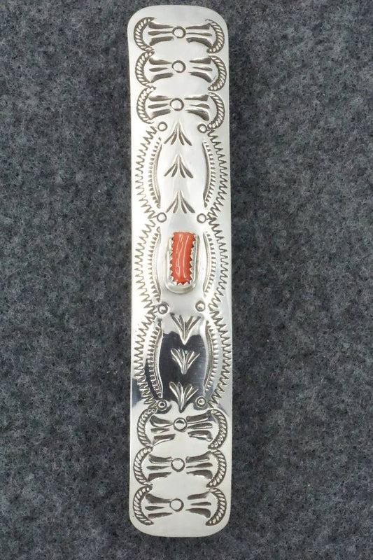 Coral & Sterling Silver Hair Barrette - Jolene Begay