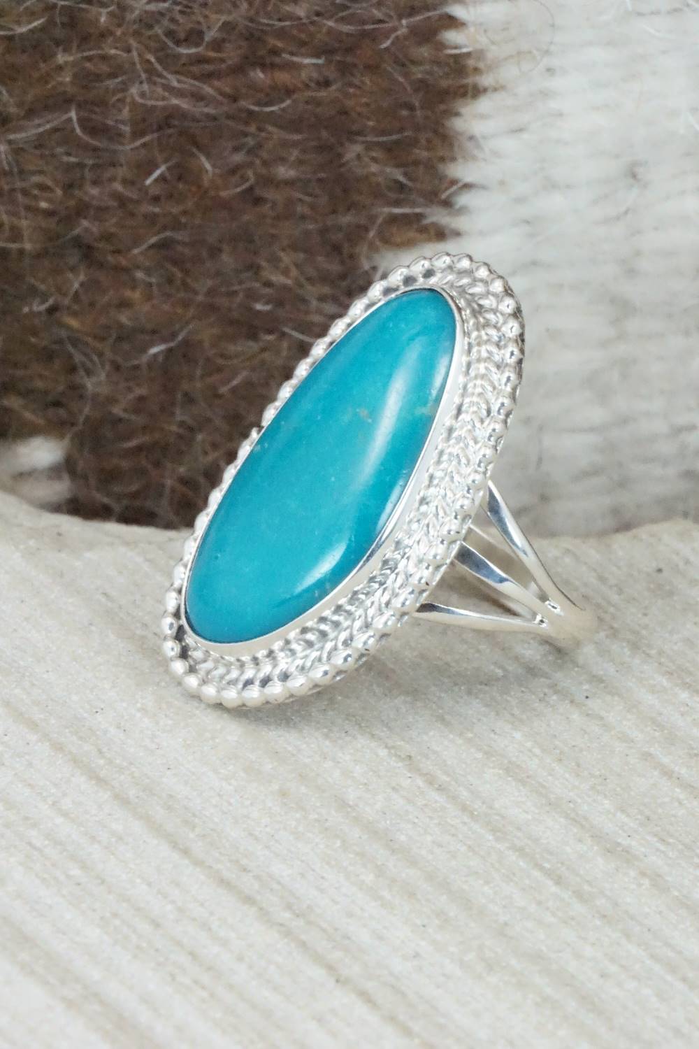 Turquoise & Sterling Silver Ring - Angeline Platero - Size 8.5