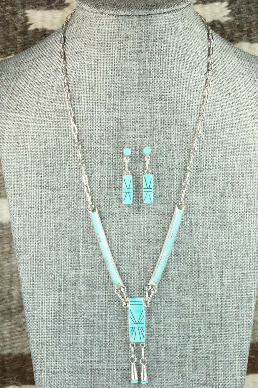 Turquoise & Sterling Silver Necklace and Earrings Set - Jolene Lamy