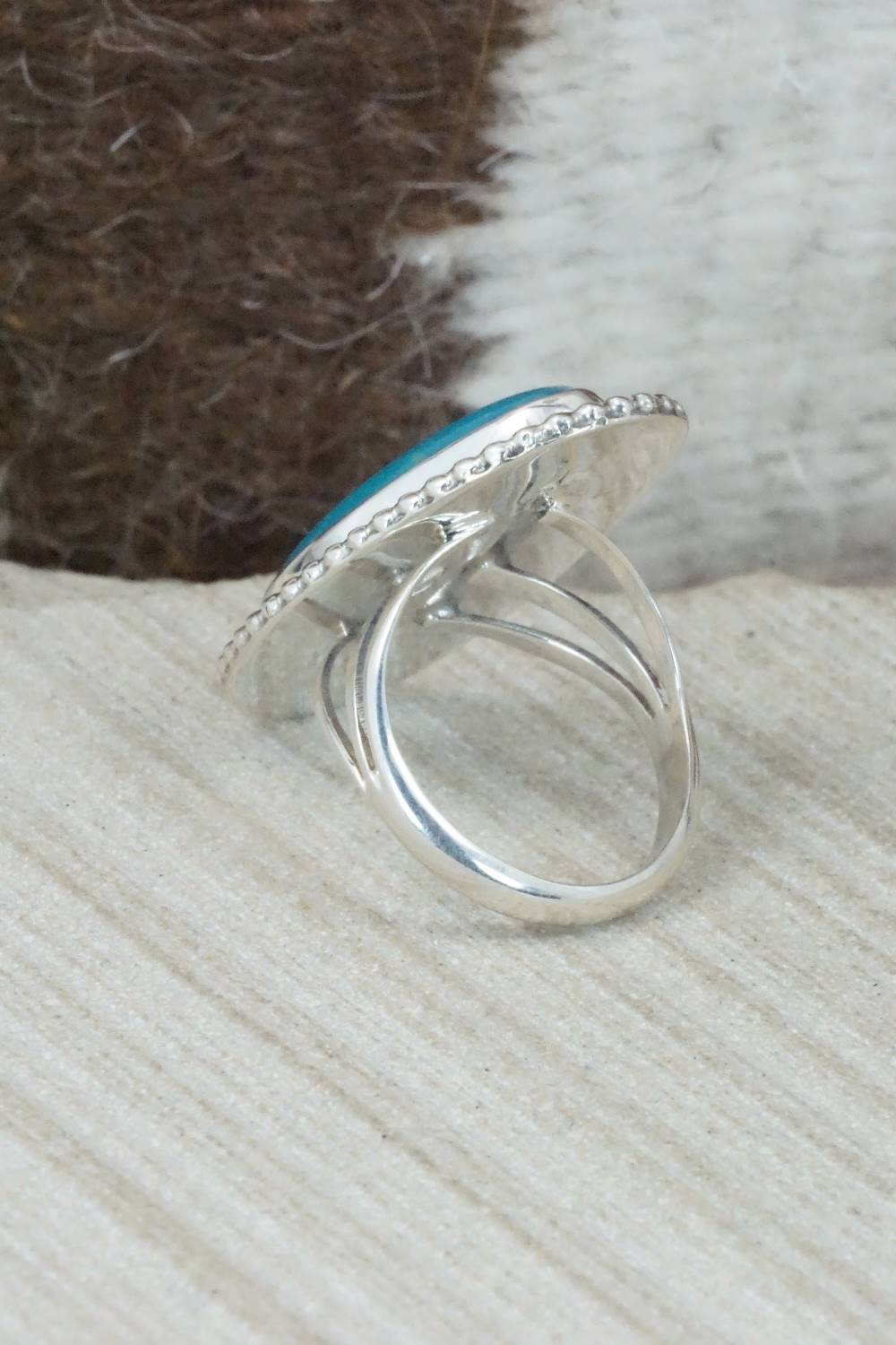 Turquoise & Sterling Silver Ring - Angeline Platero - Size 8.5