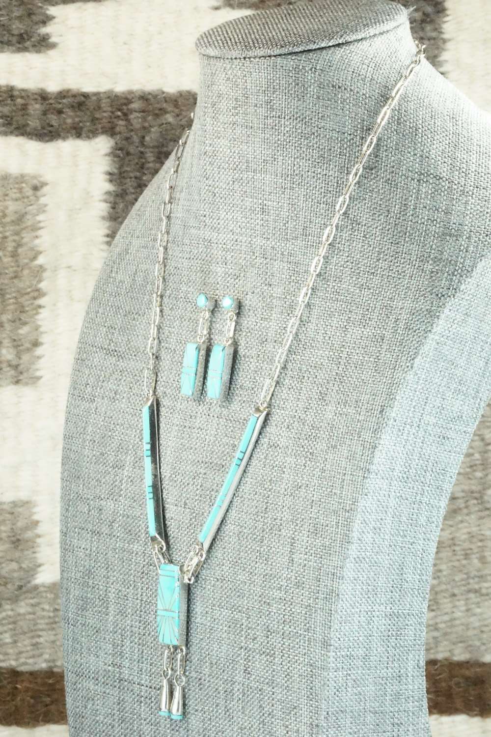 Turquoise & Sterling Silver Necklace and Earrings Set - Jolene Lamy