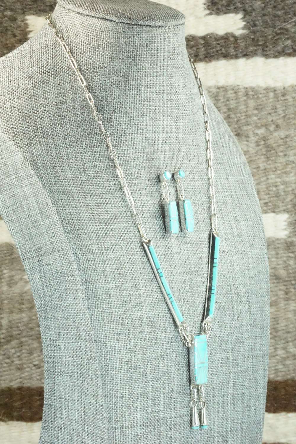 Turquoise & Sterling Silver Necklace and Earrings Set - Jolene Lamy