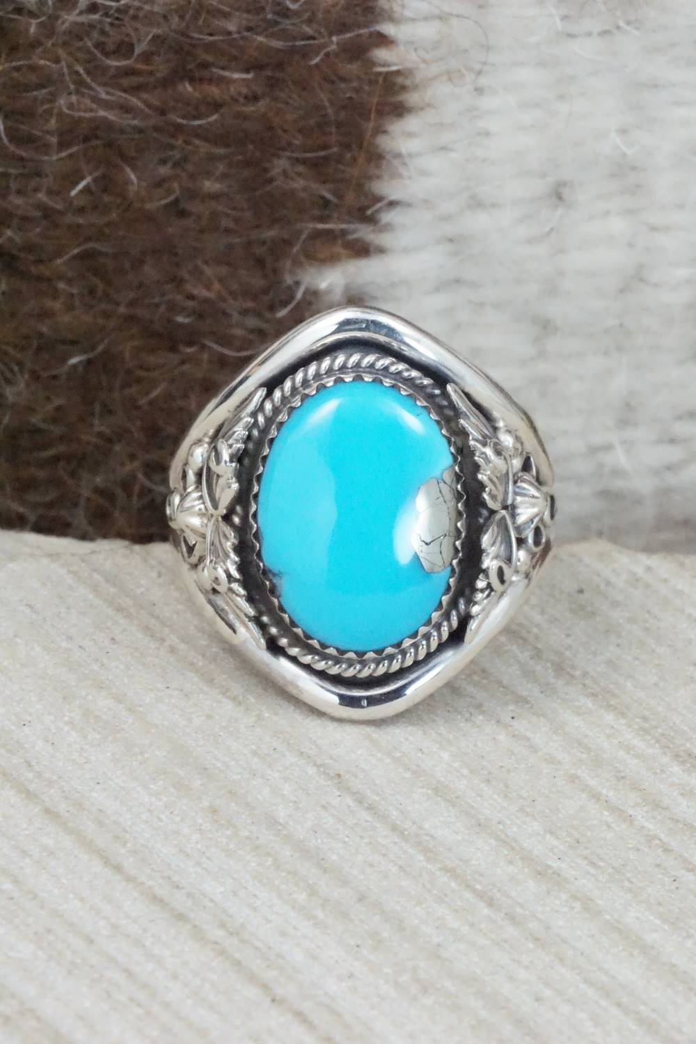 Turquoise & Sterling Silver Ring - Bobby Platero - Size 12.75